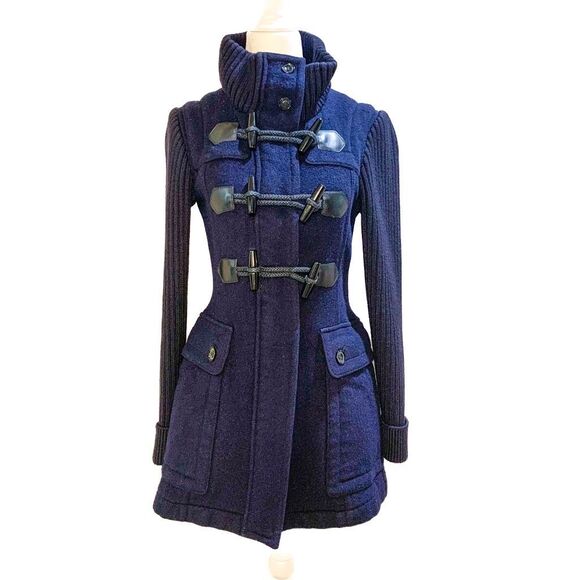 Burberry Jackets & Blazers - Burberry Brit Wool Coat Navy Blue & Nova Check Mid-Length Fitted Jacket Size 2